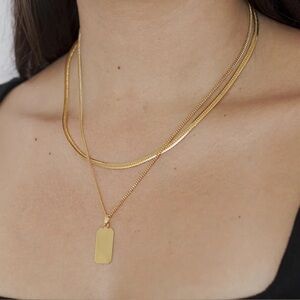Cuchara gold double layered tag necklace